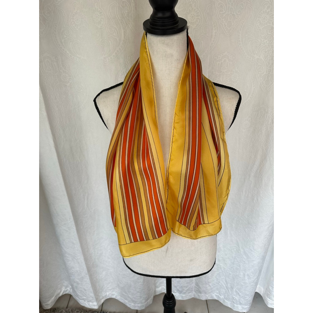 Vintage 1970s Striped Satin Scarf in Mustard Yellow and Burnt Orange | Retro Mod - Picture 6 of 6